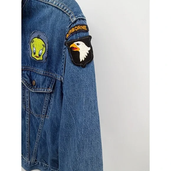 Vintage Denim Trucker Jacket Custom Mens Medium Patchwork One of a Kind - Picture 8 of 11